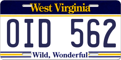 WV license plate OID562