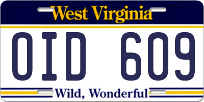 WV license plate OID609