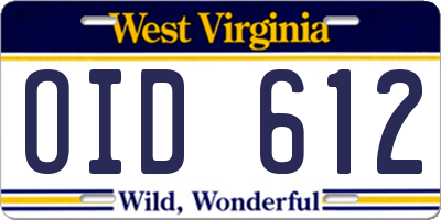 WV license plate OID612