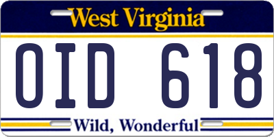 WV license plate OID618