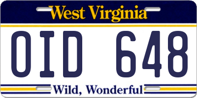WV license plate OID648