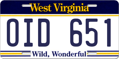 WV license plate OID651