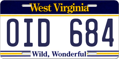 WV license plate OID684