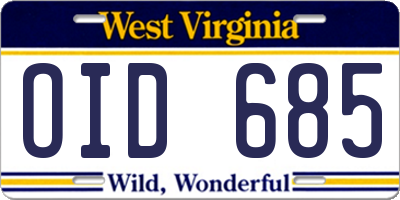 WV license plate OID685