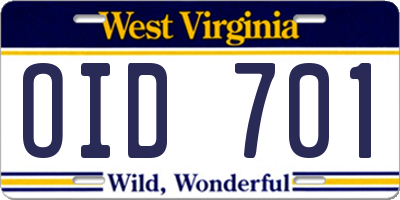 WV license plate OID701