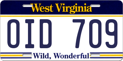 WV license plate OID709