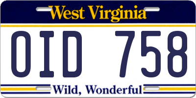 WV license plate OID758