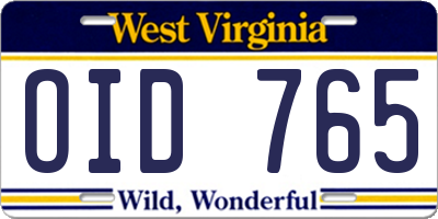 WV license plate OID765