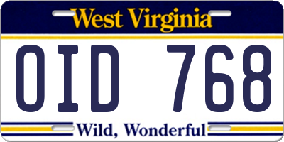 WV license plate OID768