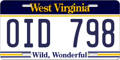 WV license plate OID798