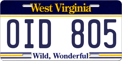 WV license plate OID805