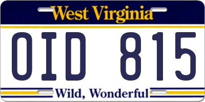 WV license plate OID815