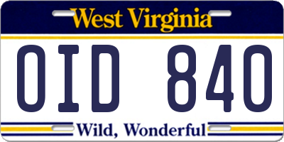 WV license plate OID840