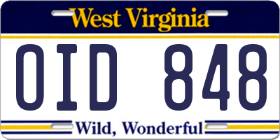 WV license plate OID848