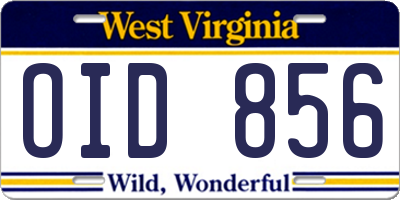 WV license plate OID856