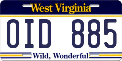 WV license plate OID885