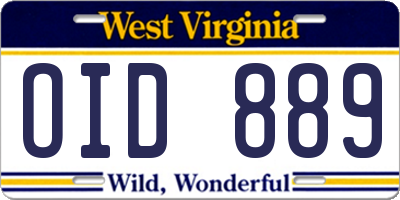 WV license plate OID889