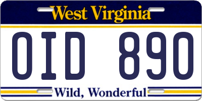 WV license plate OID890