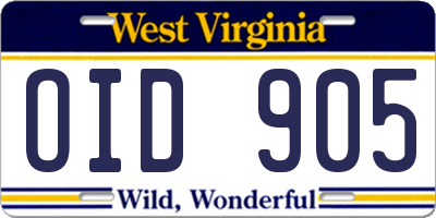 WV license plate OID905