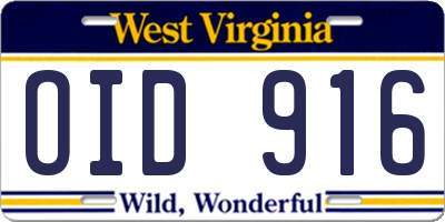 WV license plate OID916