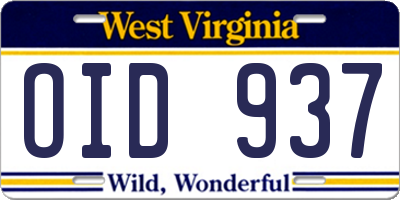 WV license plate OID937