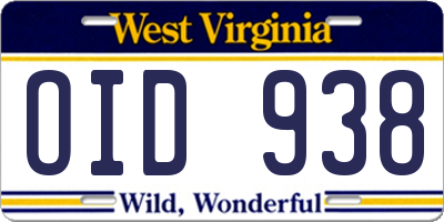 WV license plate OID938