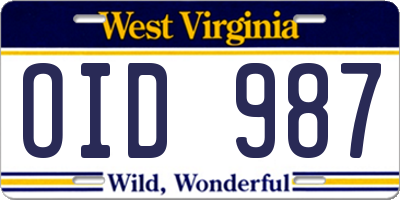WV license plate OID987