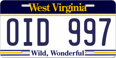 WV license plate OID997