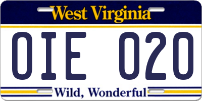 WV license plate OIE020