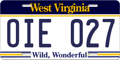 WV license plate OIE027
