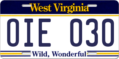 WV license plate OIE030