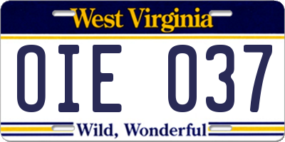 WV license plate OIE037