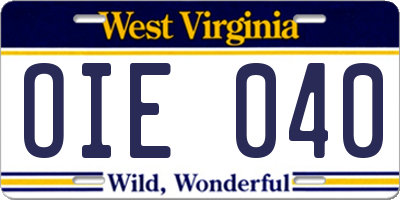 WV license plate OIE040