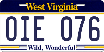 WV license plate OIE076