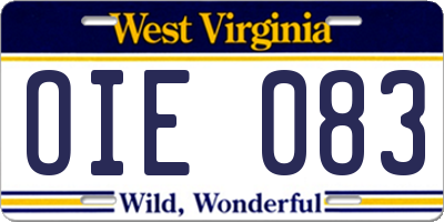 WV license plate OIE083