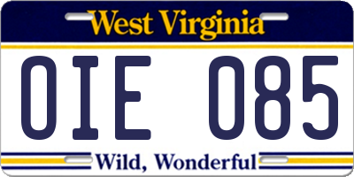 WV license plate OIE085