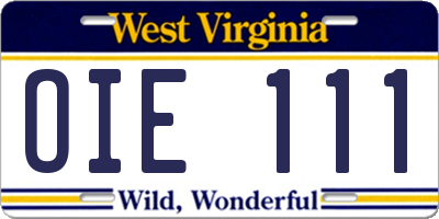WV license plate OIE111