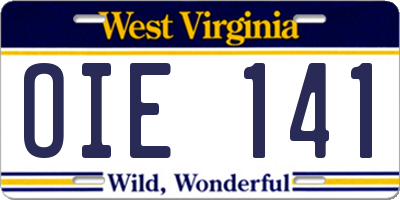 WV license plate OIE141