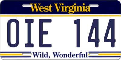 WV license plate OIE144
