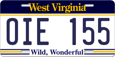 WV license plate OIE155