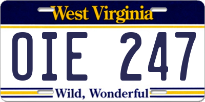 WV license plate OIE247