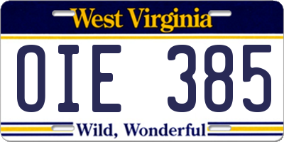 WV license plate OIE385