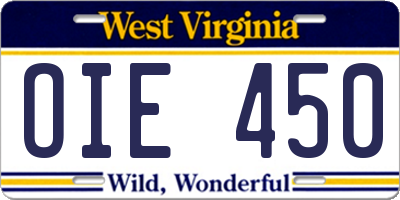 WV license plate OIE450