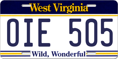 WV license plate OIE505