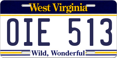 WV license plate OIE513