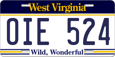 WV license plate OIE524