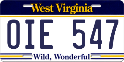 WV license plate OIE547