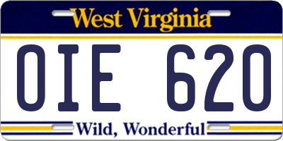 WV license plate OIE620