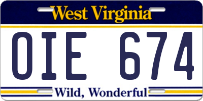 WV license plate OIE674