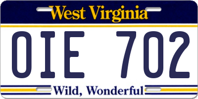 WV license plate OIE702